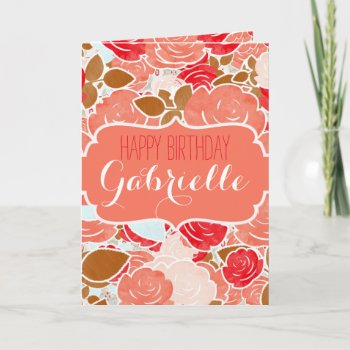 Peach & Gold Watercolor Floral Girl Happy Birthday Card by ClipartBrat at Zazzle