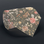 Peach gold watercolor roses dark pattern neck tie<br><div class="desc">Peachy cream,  gold,  and coral pink vintage watercolor hand painted roses with tan foliage and leaves patterned men dark grey necktie for a trendy stylish outfit.</div>
