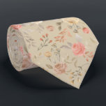Peach gold watercolor roses summer pattern neck tie<br><div class="desc">Peachy cream,  gold,  and coral pink vintage watercolor hand painted roses with tan foliage and leaves patterned men beige necktie for a trendy stylish outfit.</div>