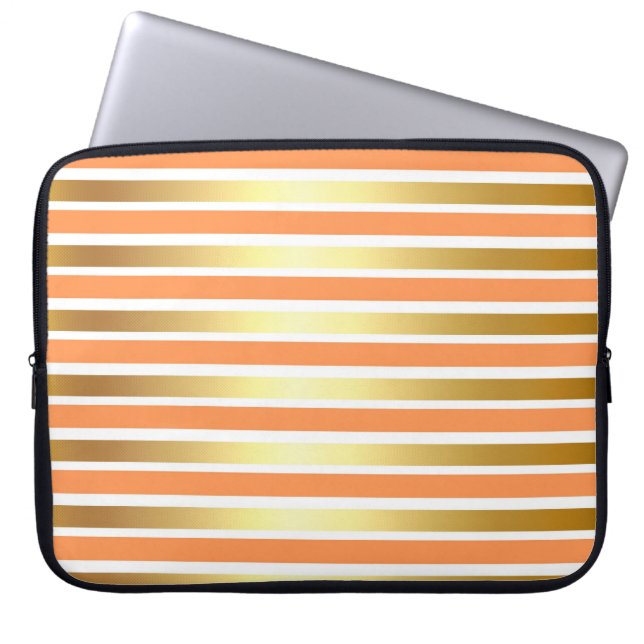 PEACH GOLD WHITE SHINY STRIPES LAPTOP SLEEVE (Front)