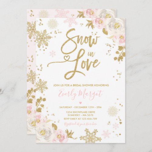 Peach  Gold Winter Bridal Shower Snow In Love Invitation