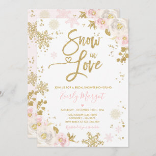 Peach & Gold Winter Bridal Shower Snow In Love Invitation
