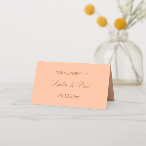 Peach Golden Beige Wedding Folded Place Card