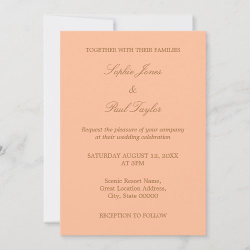 Peach Golden Beige Wedding QR Code RSVP Invitation