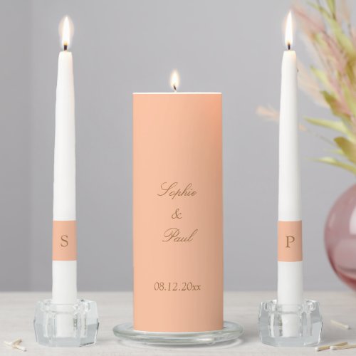 Peach Golden Beige Wedding Unity Candle Set