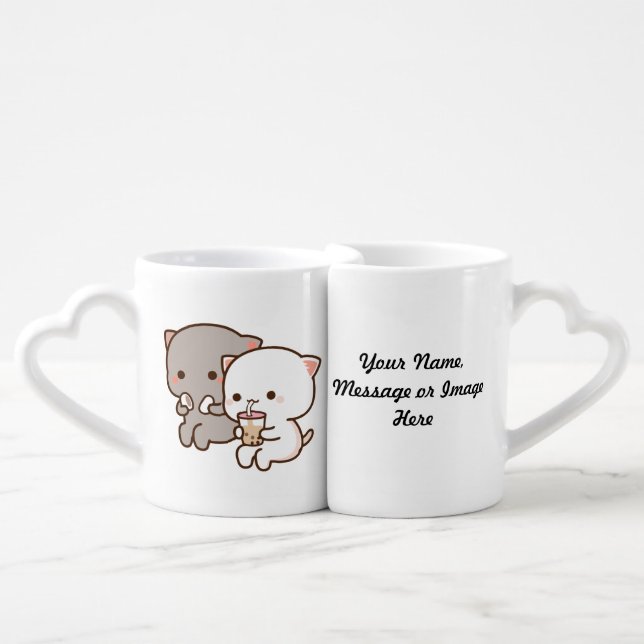 Peach Goma Breakfast Mochi Cat Couples Mug (Front Nesting)