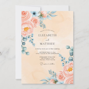 Peach Graceful Peony Wedding Invitation
