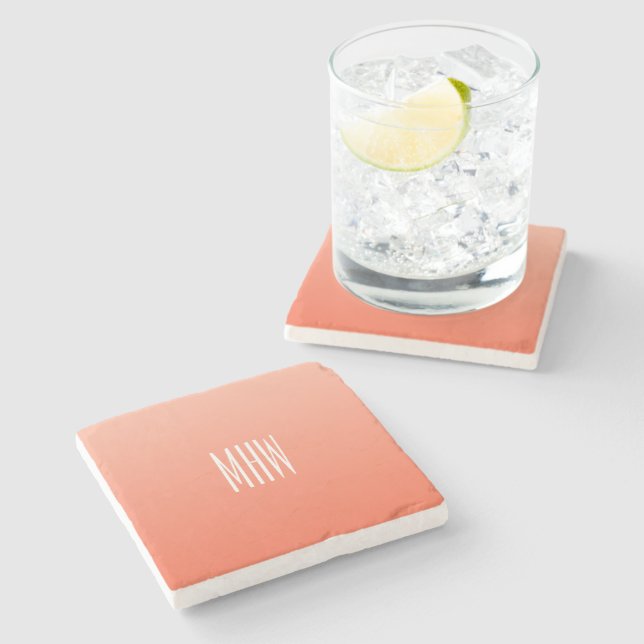 Peach Gradient custom monogram stone coasters (Side)
