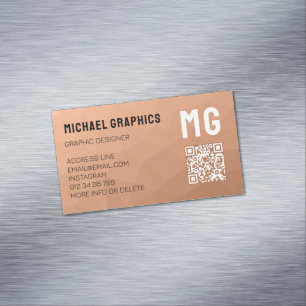 Peach gradient geometric mesh pattern QR code Business Card Magnet