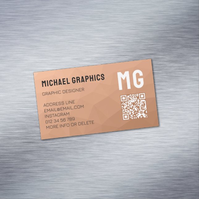 Peach gradient geometric mesh pattern QR code Business Card Magnet (In Situ)