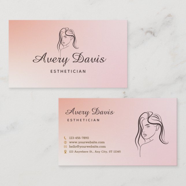 Peach Gradient Minimalist Esthetician  Business Card (Front/Back)