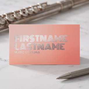 Peach Gradient Music Teacher Foil Business Cards