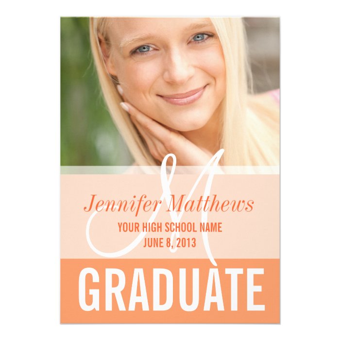 Peach Graduate Photo Monogrammed Custom Invite