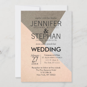 Peach Gray Brown Geo Triangles Wedding Invitations