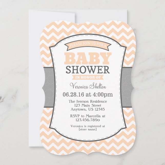Peach Gray Chevron Baby Shower Invitation (Front)
