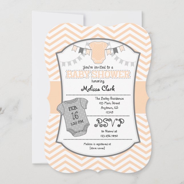 Peach Gray Chevron Baby Shower Invitation (Front)