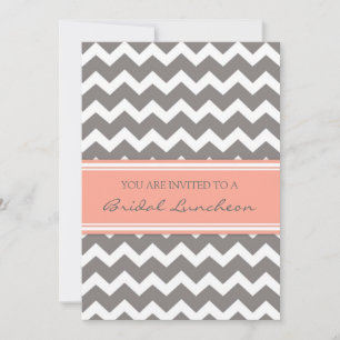 Peach Gray Chevron Bridal Lunch Invitation Cards