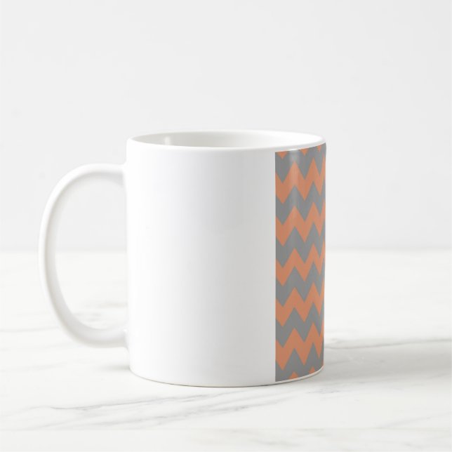 Peach & Gray Chevron – Modern Zigzag Pattern Coffee Mug (Left)