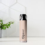 Peach gray custom name script water bottle<br><div class="desc">Peach colored background.  Personalize and add your name.   Gray handwritten style script.</div>