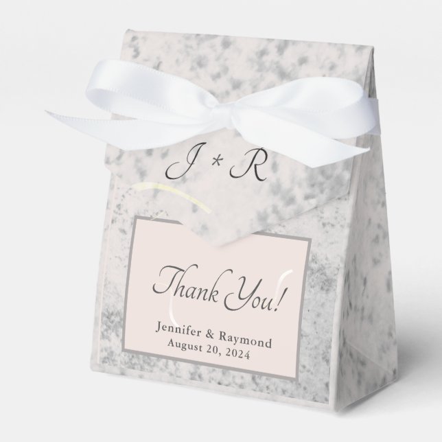 Peach & Gray Marble Monogramed  Favor Boxes (Front Side)