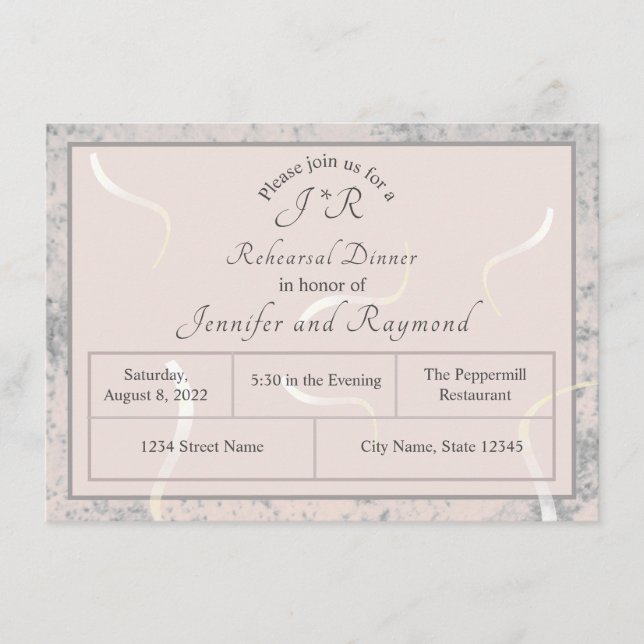 Peach & Gray Marble Monogramed Rehearsal Dinner Enclosure Card (Front)