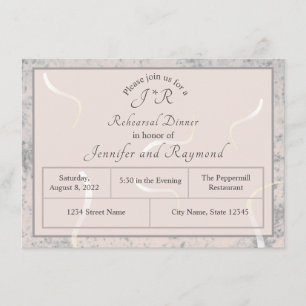 Peach & Gray Marble Monogramed Rehearsal Dinner Enclosure Card