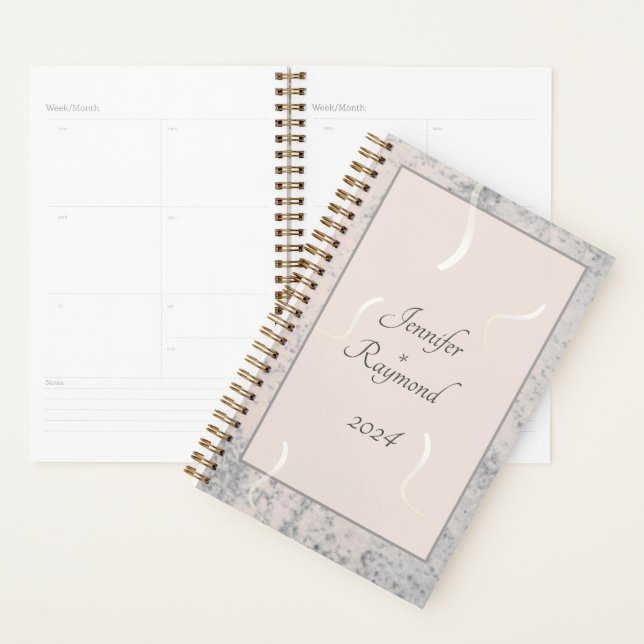 Peach & Gray Marble Monogramed Wedding Planner (Display)