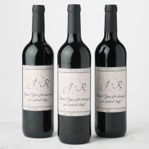 Peach & Gray Marble Monogramed Wine Label