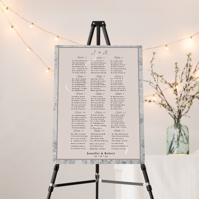 Peach& Gray Marble Monogrammed Seating Chart Foam Board (In Situ (Stand))