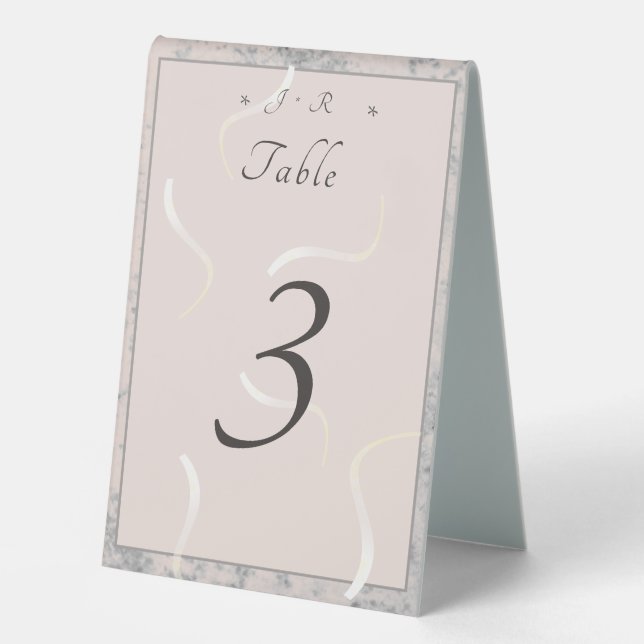 Peach & Gray Marble Monogrammed Table Number Tent (Front)
