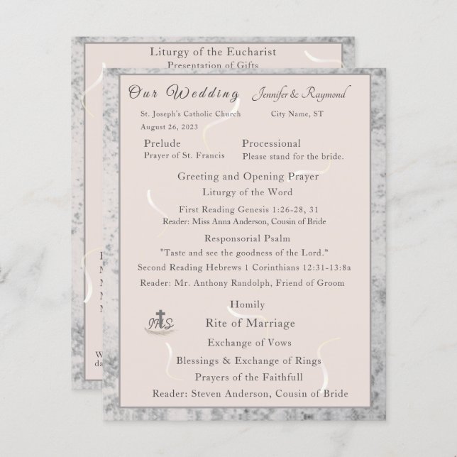 Peach& Gray Marble Nuptial Mass Program (Front/Back)