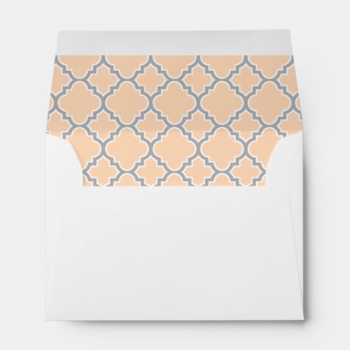 Peach Gray Quatrefoil Pattern Lined Envelope