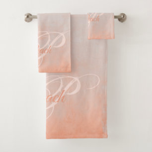 Peach gray rustic Abstract monogram Bath Towel Set