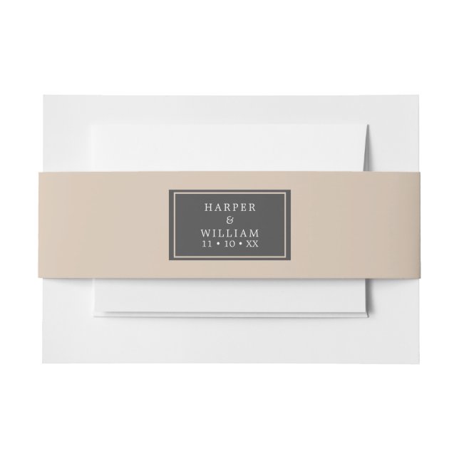 peach gray wedding invitation belly band (Front Example)
