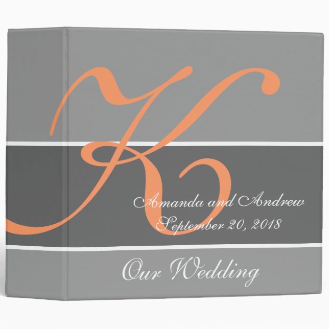 Peach, Gray Wedding Planner Keepsake 3 Ring Binder (Front/Spine)