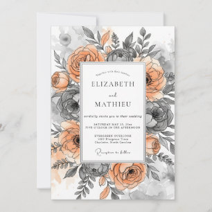 Peach Grayscale Autumnal Wedding Invitation