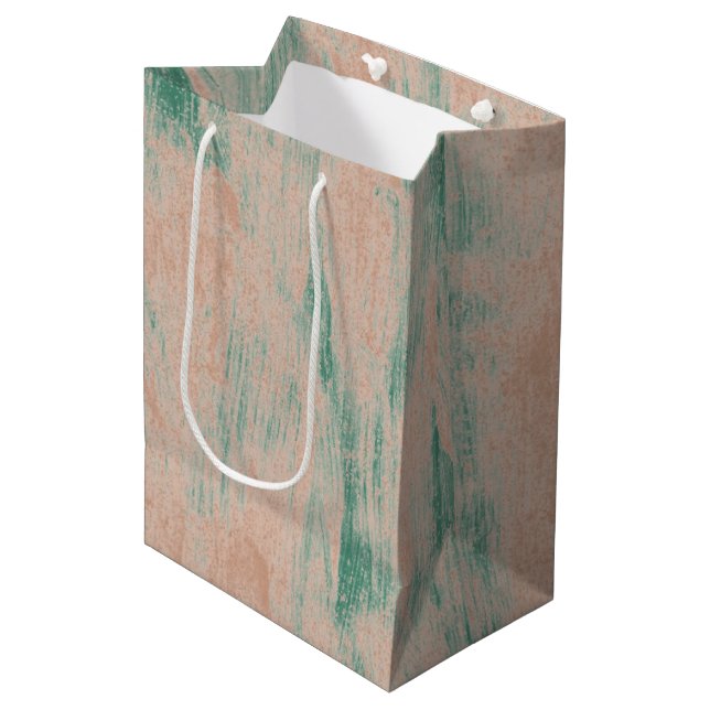 Peach Green Abstract Snowflakes Christmas Medium Gift Bag (Front Angled)
