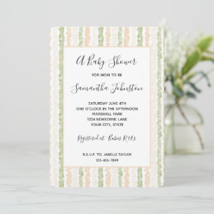 Peach Green Cream Stripes Baby Shower Invitation