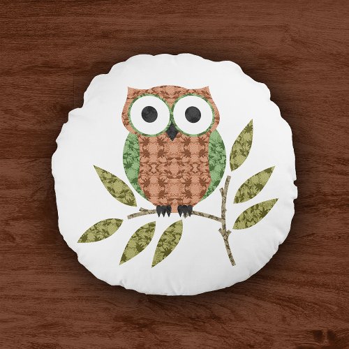 Peach Green Cute Hoot Owl Decorative Throw Pillow