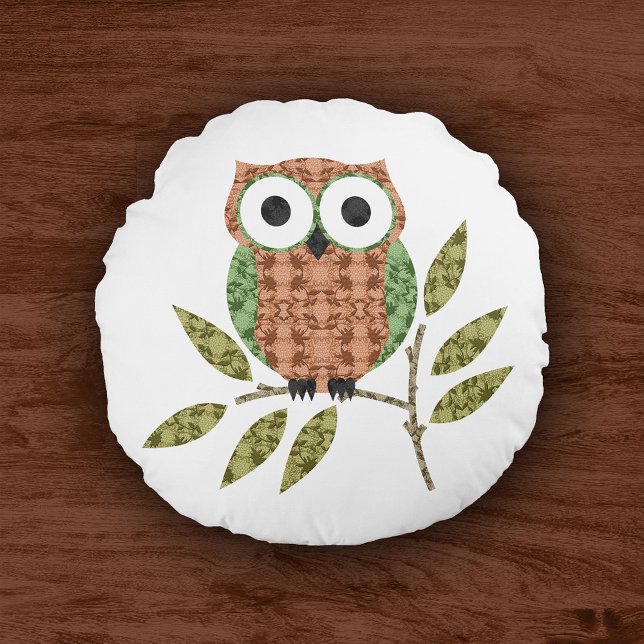 Peach Green Cute Hoot Owl Decorative Throw Pillow (Creator Uploaded)