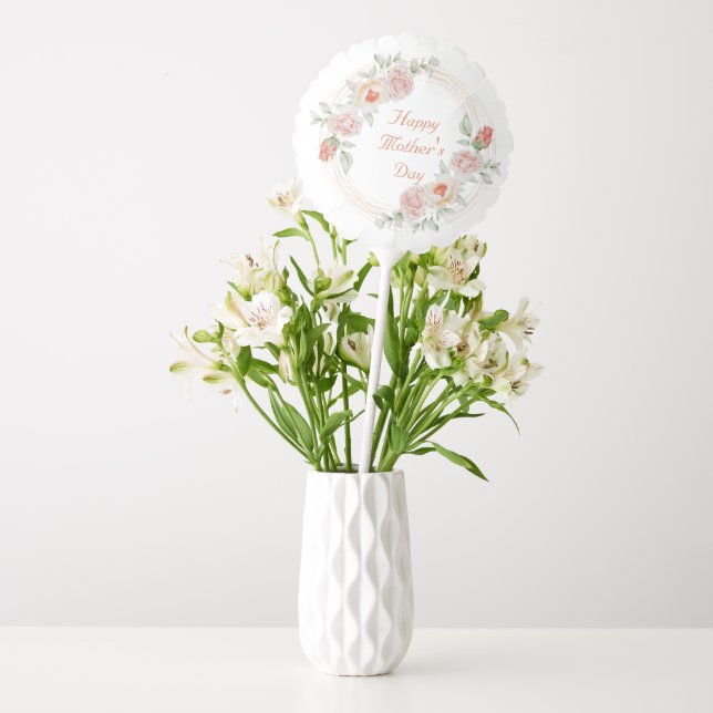 Peach Green Floral Elegant Happy Mother's Day Balloon (Vase)