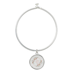 Peach Green Floral Elegant Happy Mother's Day  Bangle Bracelet