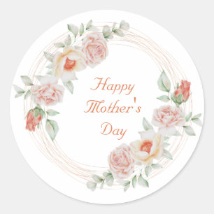 Peach Green Floral Elegant Happy Mother's Day  Classic Round Sticker