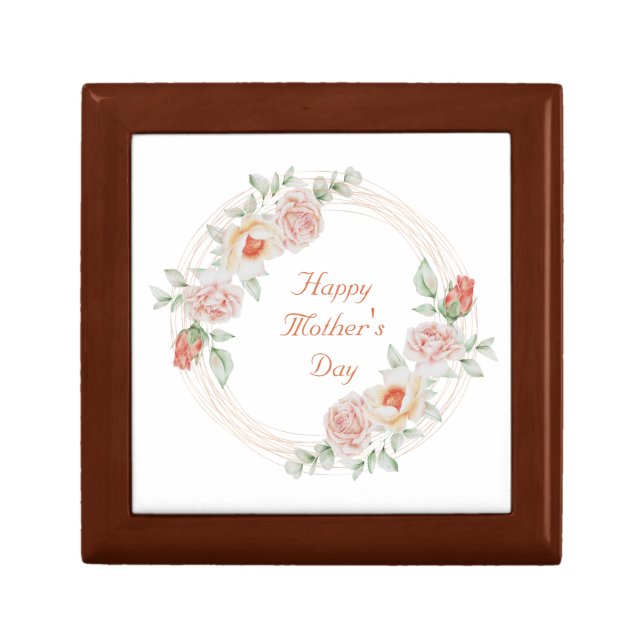Peach Green Floral Elegant Happy Mother's Day  Gift Box (Front)