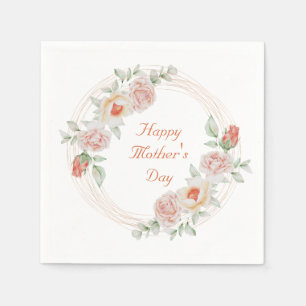 Peach Green Floral Elegant Happy Mother's Day Napkins