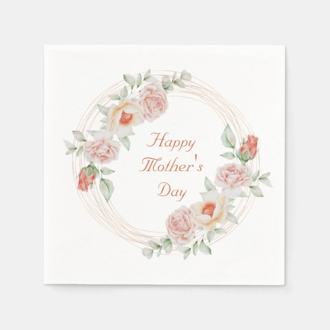 Peach Green Floral Elegant Happy Mother's Day   Napkins (Front)