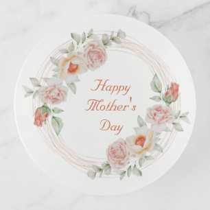 Peach Green Floral Elegant Happy Mother's Day Trinket Tray