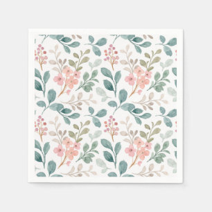 Peach Green Floral Paper Napkins, Botanical Party Napkins