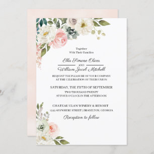 Peach & Green Floral Wedding Invitation