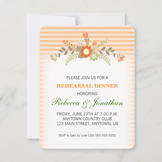Peach & Green Floral Wedding Rehearsal Dinner Invitation (Front)